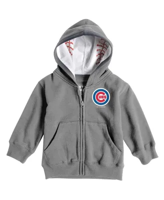 Boys and Girls Toddler Soft as a Grape Heathered Gray Chicago Cubs Baseball Print Full-Zip Hoodie