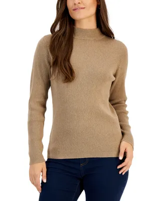 Karen Scott Petite Ribbed Mock-Neck Sweater, Created for Macy's