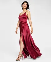 B Darlin Juniors' V-Neck Satin Gown, Created for Macy's