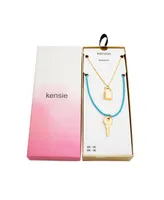kensie Yellow Gold-Tone Key and Lock Necklace Set