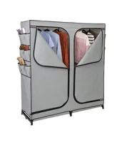 Wide 2 Door Portable Closet with Cover Side Pockets Wardrobe, 60"