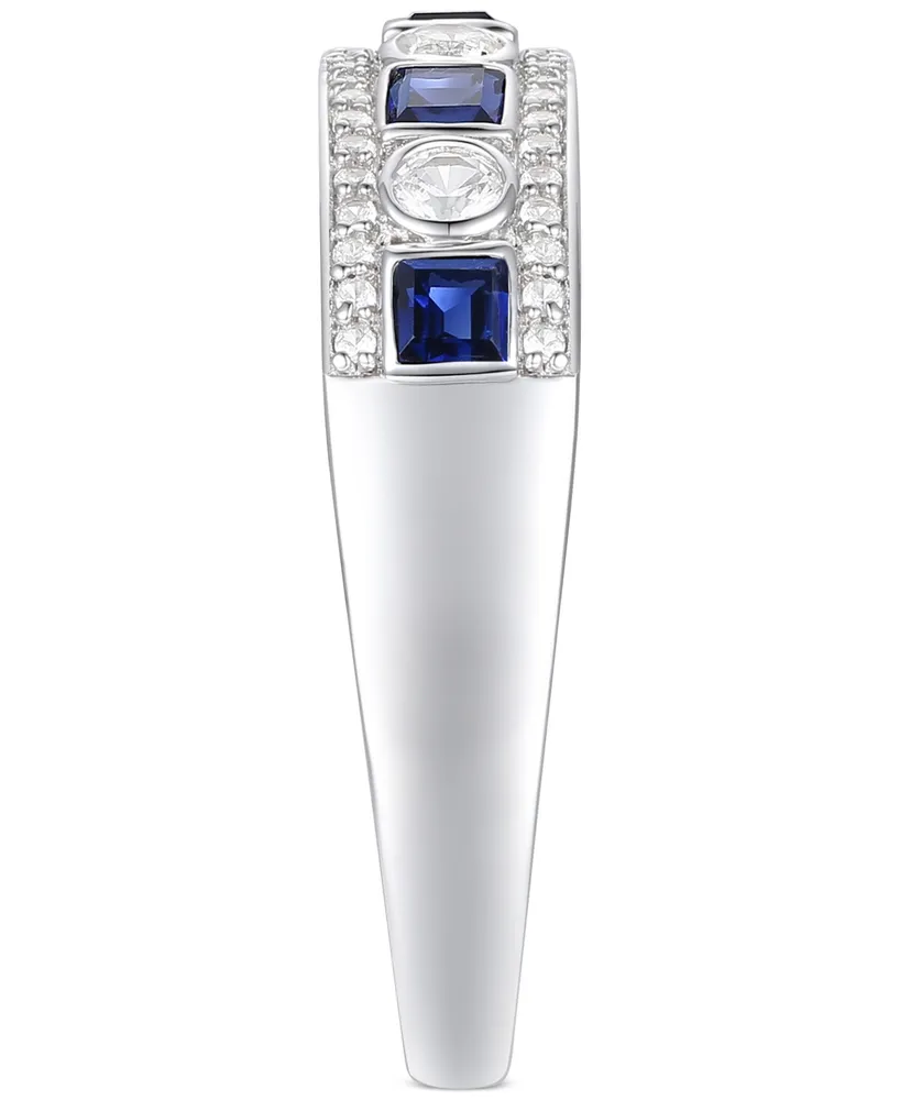 Lab-Grown Sapphire (1/4 ct. t.w.) & Lab-Grown White Sapphire (1/3 ct. t.w.) Band in Sterling Silver