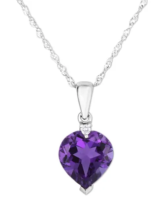Amethyst (1-7/8 ct. t.w.) & Diamond Accent Heart Pendant Necklace in 14k White Gold, 16" + 2" extender