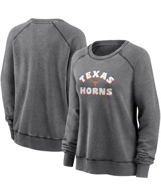Women's Fanatics Heathered Charcoal Texas Longhorns Retro Raglan Pullover Sweatshirt