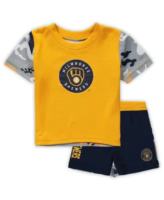 Newborn and Infant Boys Girls Gold, Navy Milwaukee Brewers Pinch Hitter T-shirt Shorts Set