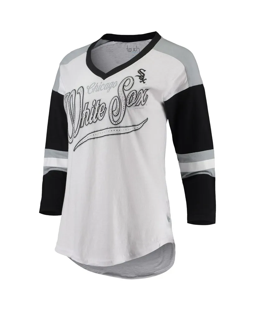 Women's Touch White and Black Chicago White Sox Base Runner 3/4-Sleeve V-Neck T-shirt