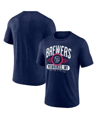 Men's Fanatics Heathered Navy Milwaukee Brewers Badge of Honor Tri-Blend T-shirt