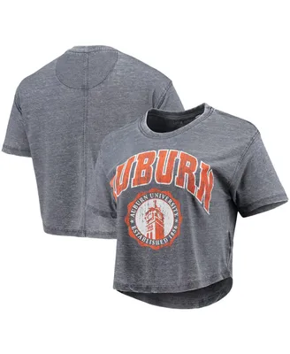 Women's Pressbox Navy Auburn Tigers Edith Vintage-Like Burnout Crop T-shirt