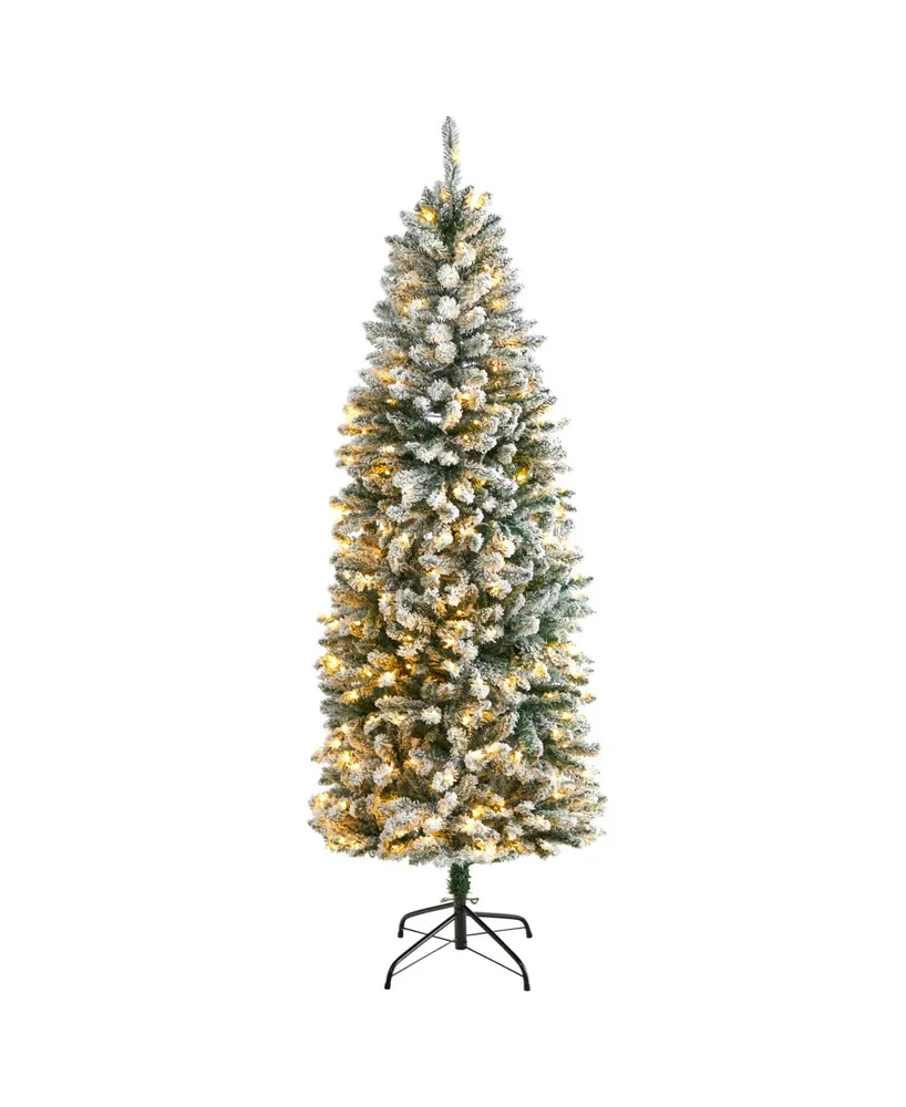 Slim Flocked Montreal Fir Artificial Christmas Tree with 250 Warm Led Lights, 72"
