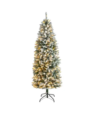 Slim Flocked Montreal Fir Artificial Christmas Tree with 250 Warm Led Lights, 72"
