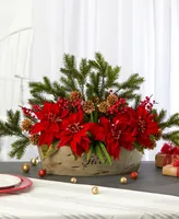 Poinsettia, Succulent and Pine Artificial Arrangement in Decorative Vase, 25"