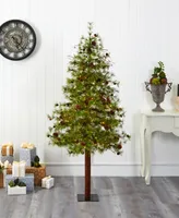 Wyoming Alpine Artificial Christmas Tree with Lights and Pine Cones on Natural Trunk, 72"