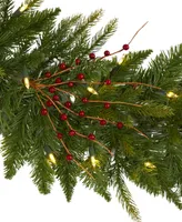 Christmas Pine Artificial Garland with Lights and Berries, 72"