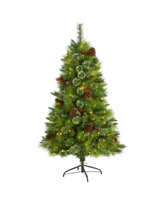 Montana Mixed Pine Artificial Christmas Tree with Pine Cones, Berries and Lights, 60"