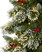 Frosted Swiss Pine Artificial Christmas Tree with Lights and Berries, 108"