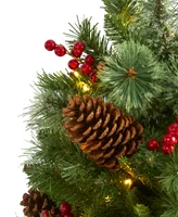 Norway Mixed Pine Artificial Christmas Tree with Lights, Pine Cones and Berries, 48"