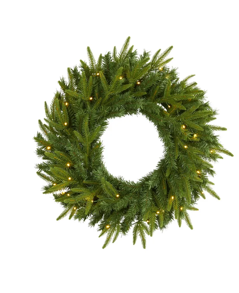 Long Pine Artificial Christmas Wreath with Lights, 24"