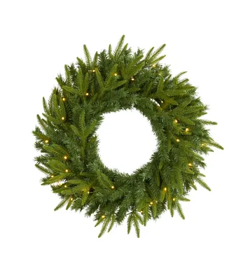 Long Pine Artificial Christmas Wreath with Lights, 24"