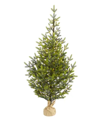 Fraser Fir Natural Look Artificial Christmas Tree with Lights, a Burlap Base and Bendable Branches, 60"