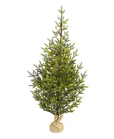 Fraser Fir Natural Look Artificial Christmas Tree with Lights, a Burlap Base and Bendable Branches, 60"