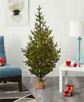 Fraser Fir Natural Look Artificial Christmas Tree with Lights, a Burlap Base and Bendable Branches, 60"