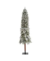 Flocked Grand Alpine Artificial Christmas Tree with Lights and Bendable Branches on Natural Trunk