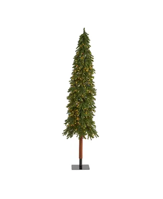 Grand Alpine Artificial Christmas Tree with Lights and Bendable Branches on Natural Trunk