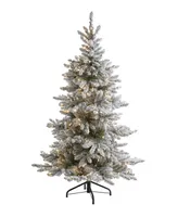 Flocked West Virginia Spruce Artificial Christmas Tree with Lights and Bendable Branches