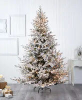 Flocked Fraser Fir Artificial Christmas Tree with Lights and Bendable Branches, 96"