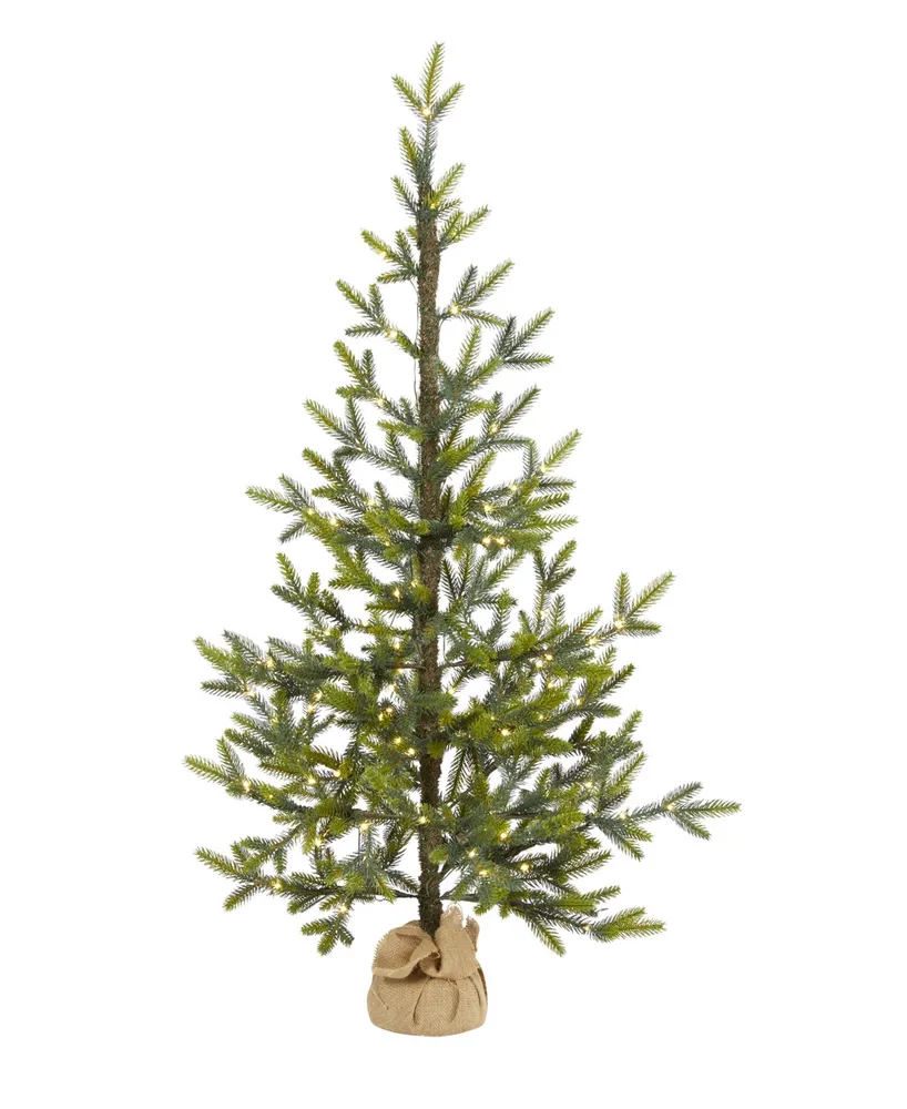 Fraser Fir Natural Look Artificial Christmas Tree with Lights, a Burlap Base and Bendable Branches, 48"