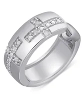 Men's Diamond Cross Small Huggie Hoop Earrings (1/20 ct. t.w.) in Sterling Silver, 0.63"