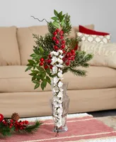 Wisteria, Iced Pine and Berries Artificial Arrangement in Glass Vase, 25"