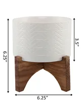 Flora Bunda Wavy Ceramic Planter on Wood Stand, 6.25"