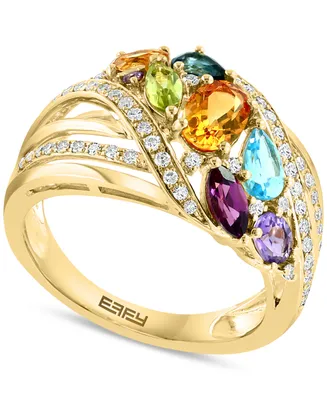 Effy Multi-Gemstone (1-3/4 ct.t.w.) & Diamond (1/4 ct. t.w.) Cluster Statement Ring in 14k Gold