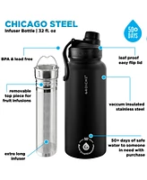 Grosche Chicago Steel Insulated Tea Infusion Flask, and Coffee Tumbler, 32 Fluid Oz