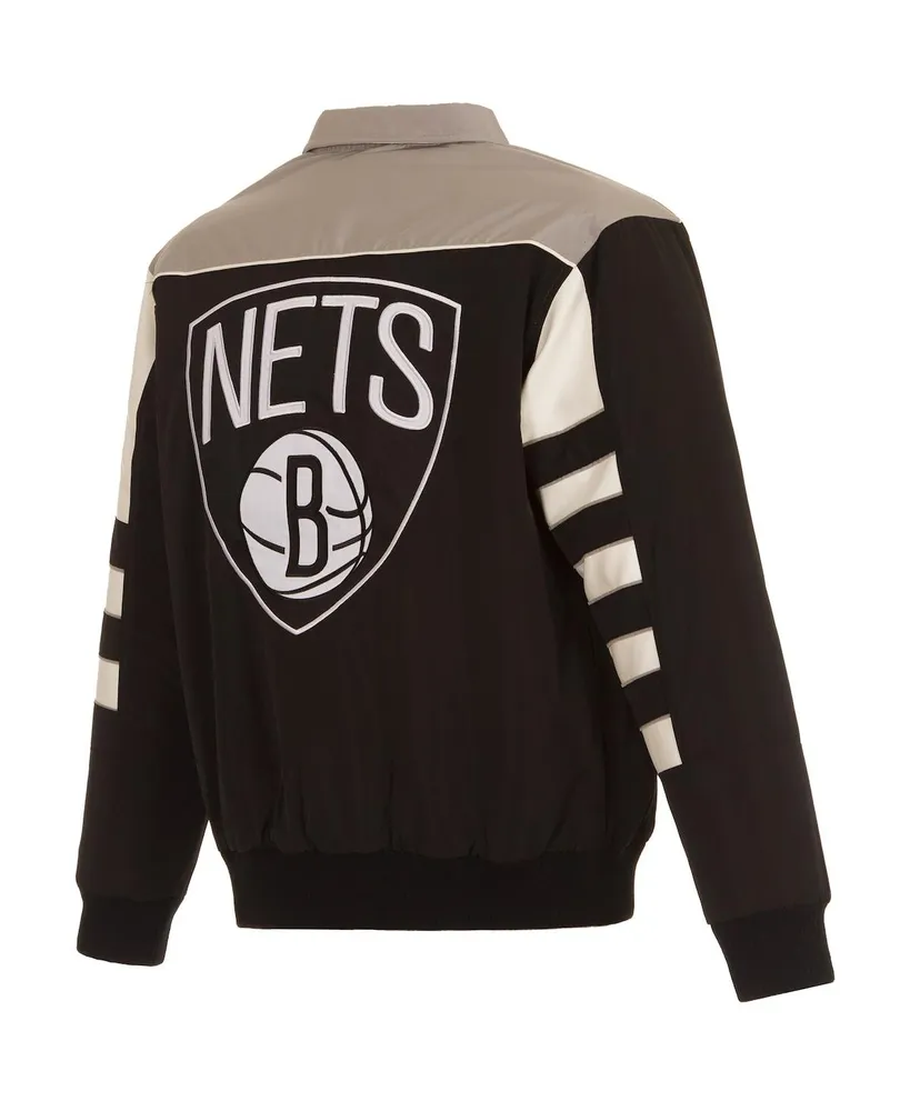 Men's Jh Design Black Brooklyn Nets Stripe Colorblock Nylon Reversible Full-Snap Jacket