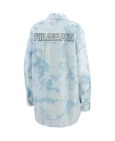 Women's Wear by Erin Andrews White Philadelphia Flyers Oversized Tie-Dye Button-Up Denim Shirt