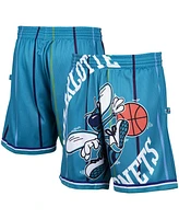 Men's Mitchell & Ness Teal Charlotte Hornets Hardwood Classics Big Face 2.0 Shorts