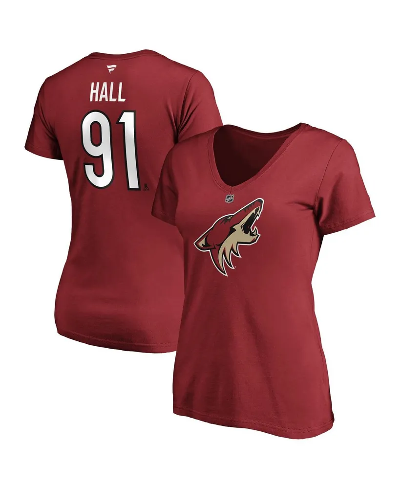 Women's Fanatics Taylor Hall Garnet Arizona Coyotes Authentic Stack Name and Number V-Neck T-shirt