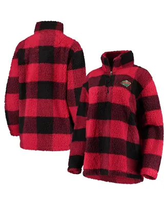 Women's G-iii 4Her by Carl Banks Black, Red Minnesota Wild Plaid Sherpa Quarter-Zip Jacket