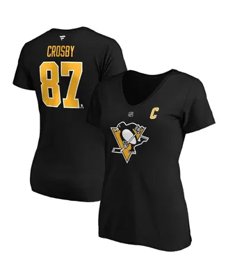 Women's Fanatics Sidney Crosby Black Pittsburgh Penguins Plus Size Name and Number V-Neck T-shirt