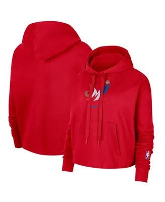 Women's Nike Red Washington Wizards 2021/22 City Edition Essential Logo Cropped Pullover Hoodie