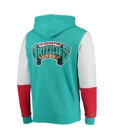 Men's Mitchell & Ness Turquoise Vancouver Grizzlies Hardwood Classics Fusion 2.0 Colorblock Pullover Hoodie