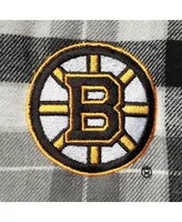 Men's Antigua Black and Gray Boston Bruins Ease Plaid Button-Up Long Sleeve Shirt