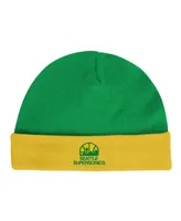 Infant Boys and Girls Mitchell & Ness Green, Gold Seattle SuperSonics Hardwood Classics Bodysuits Cuffed Knit Hat Set