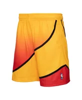 Men's Mitchell & Ness Gold and Red Atlanta Hawks 1986/87 Hardwood Classics Fadeaway Reload 3.0 Swingman Shorts