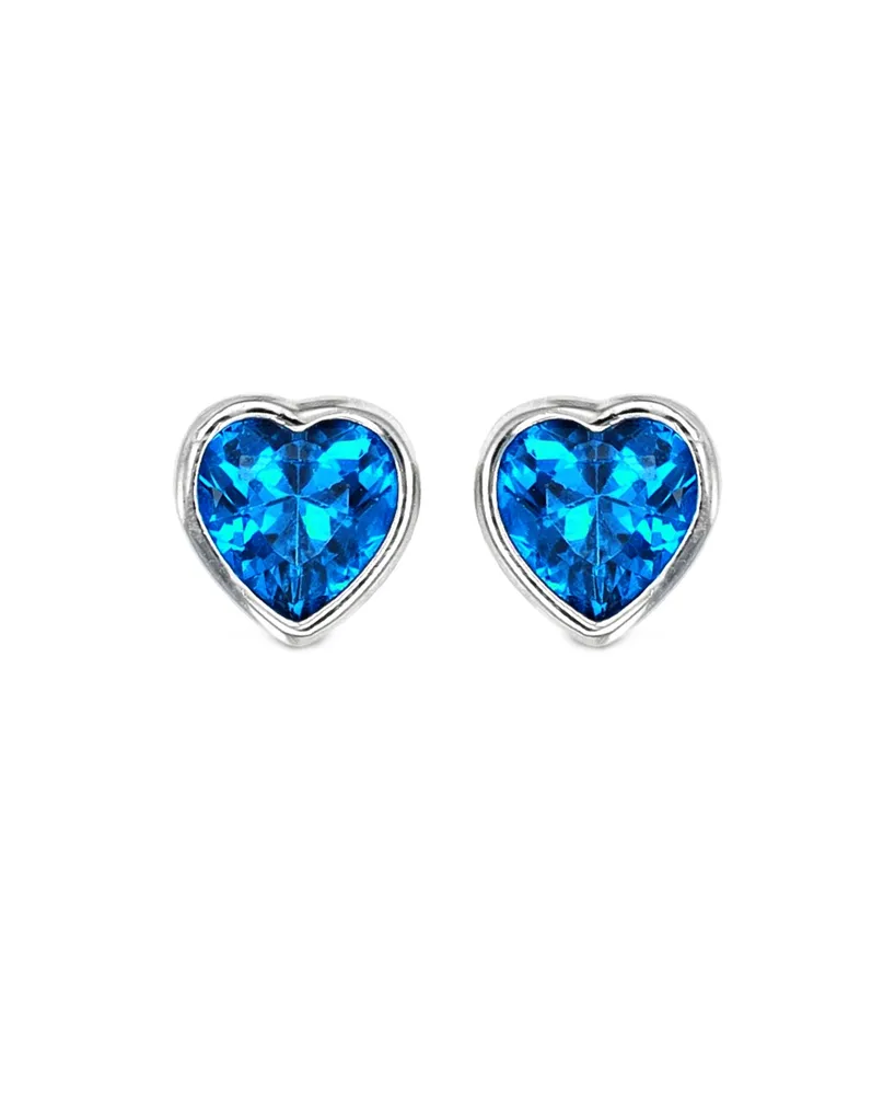 Heart Bezel Stud Earrings in Sterling Silver with Tanzanite