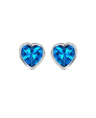 Heart Bezel Stud Earrings in Sterling Silver with Tanzanite