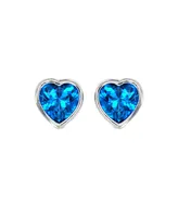 Heart Bezel Stud Earrings in Sterling Silver with Tanzanite