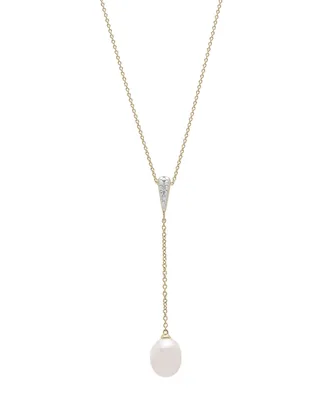 Cultured Freshwater Pearl (9x7mm) Long Pendant in 14K Yellow Gold